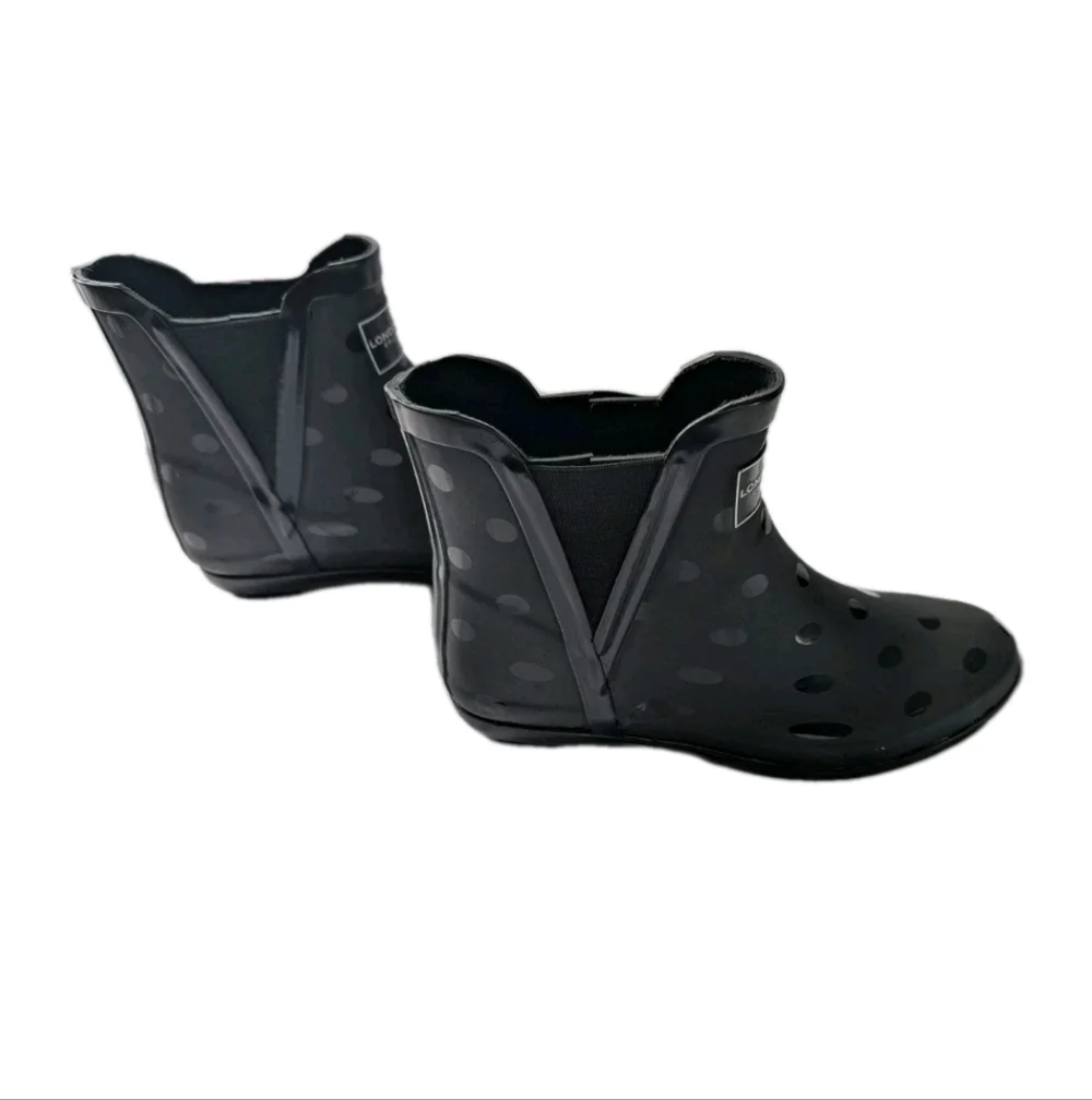 London Fog Picadilly Rain Boot Black Polka Dot Women's 9M